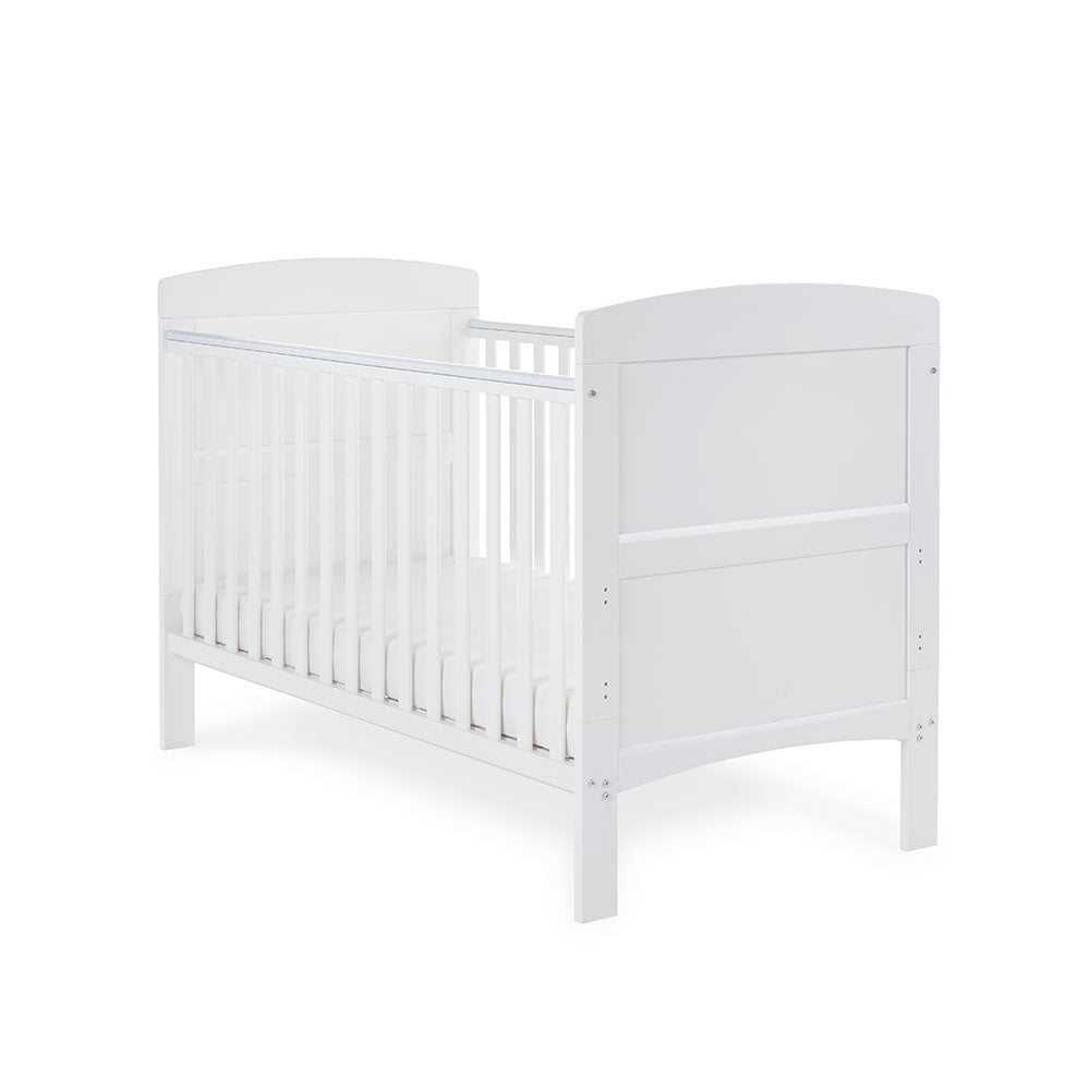 Obaby Grace Cot Bed, Cot Top Changer + Fibre Mattress - White