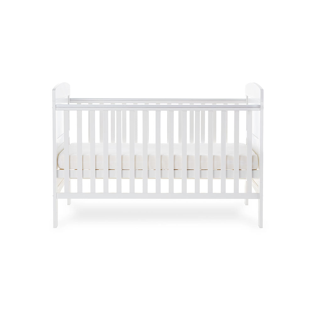 Obaby Grace Cot Bed, Cot Top Changer + Fibre Mattress - White