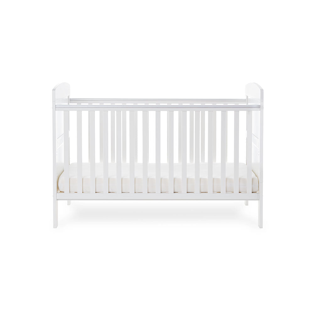 Obaby Grace Cot Bed, Cot Top Changer + Fibre Mattress - White
