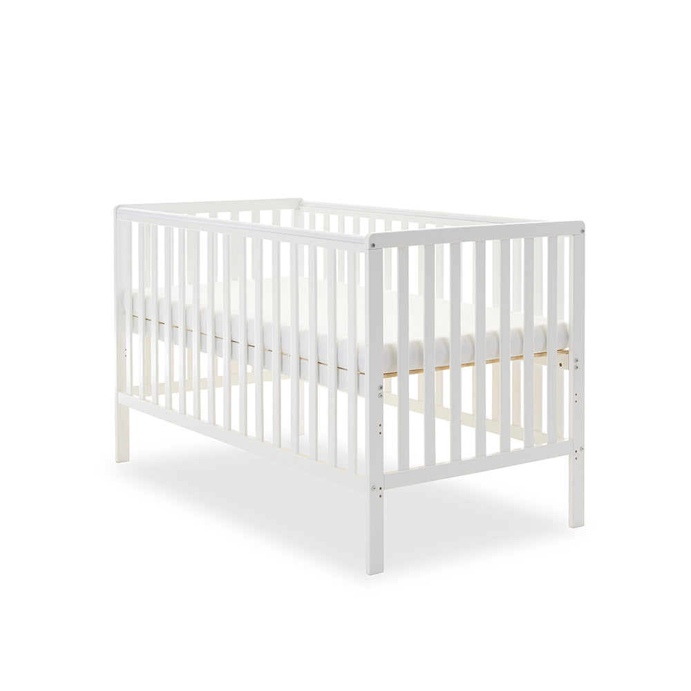 Obaby Bantam Cot Bed, Under Drawer + Fibre Mattress - White
