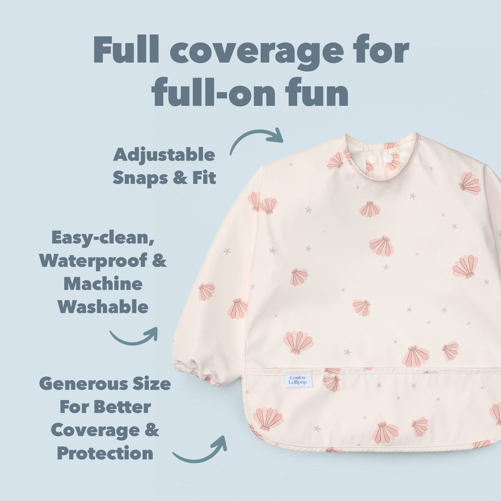 Long Sleeve Bib - Pink Seashells