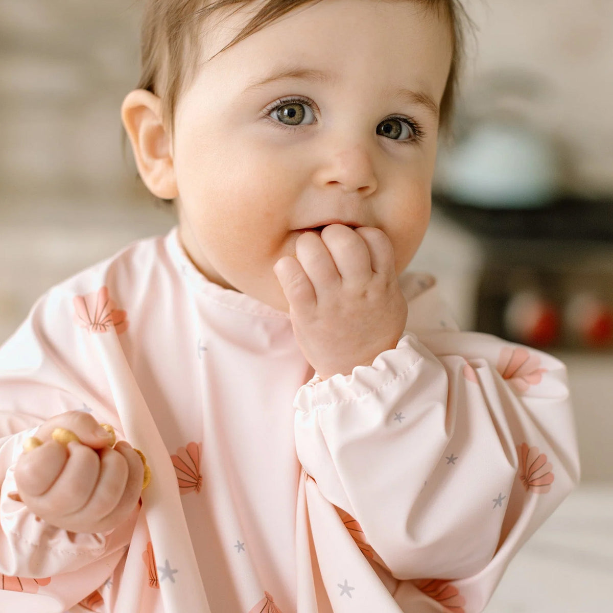 Long Sleeve Bib - Pink Seashells
