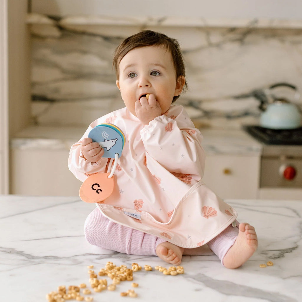 Long Sleeve Bib - Pink Seashells