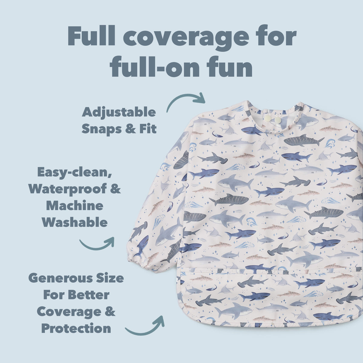 Long Sleeve Bib - Smiley Sharks
