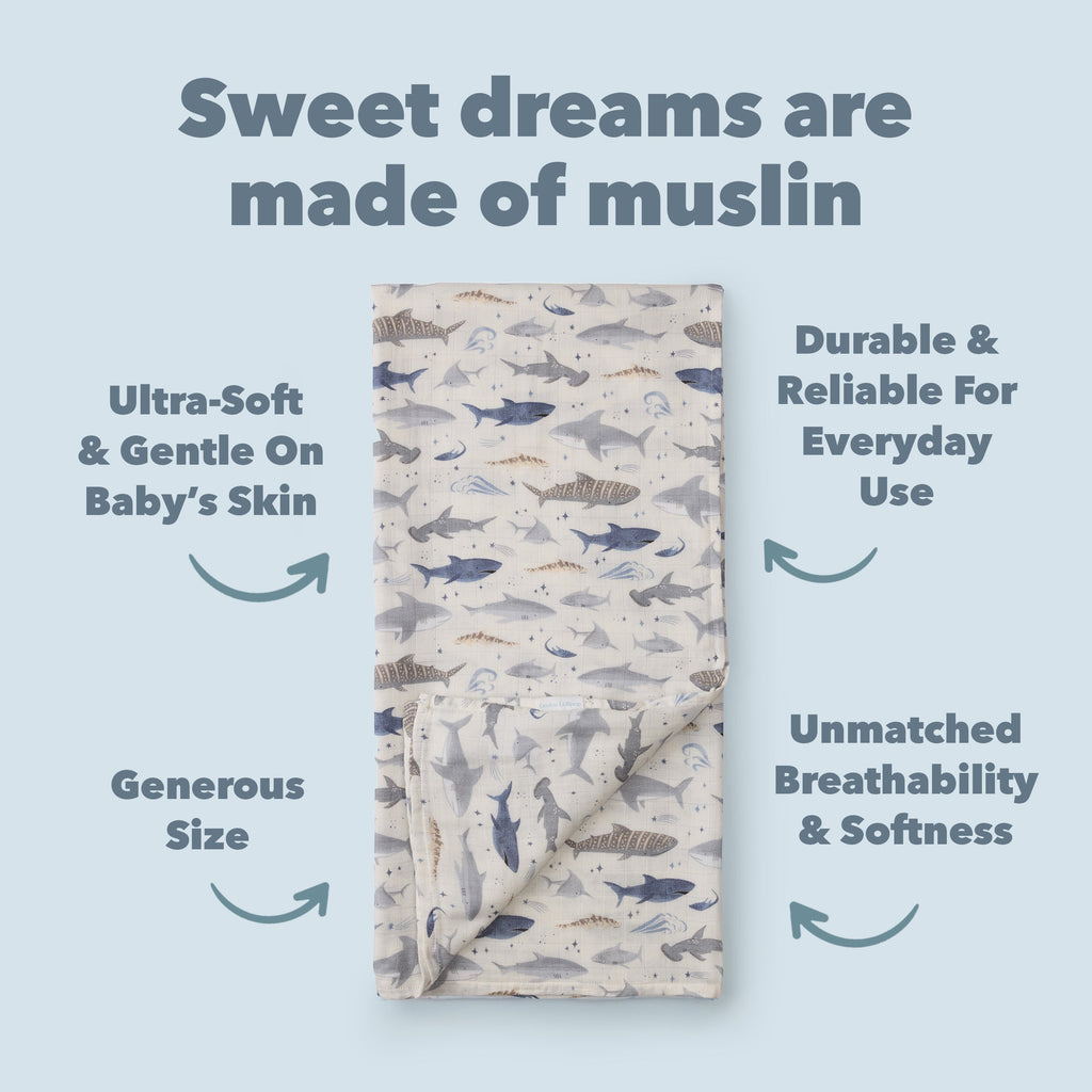 Muslin Swaddle - Smiley Sharks