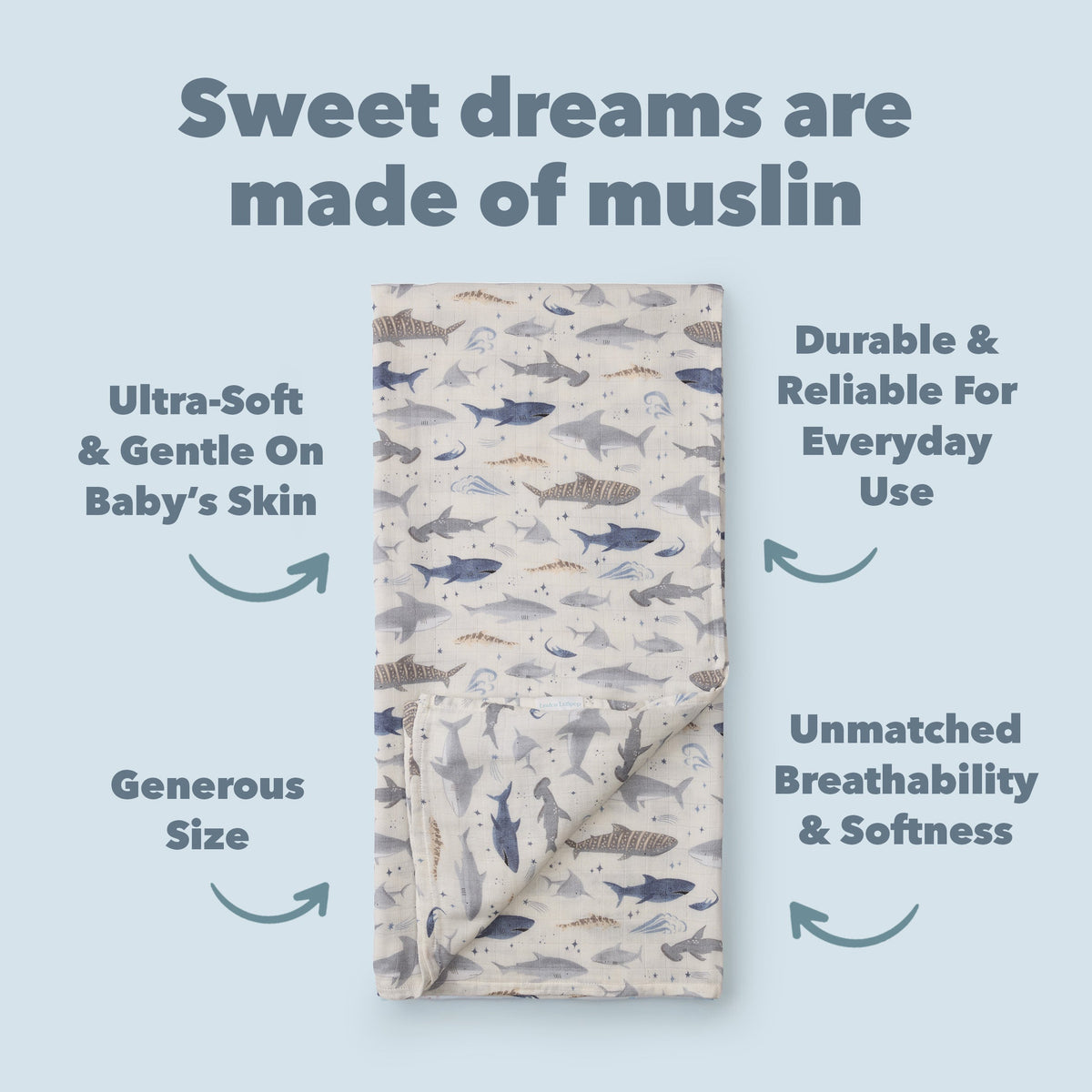 Muslin Swaddle - Smiley Sharks