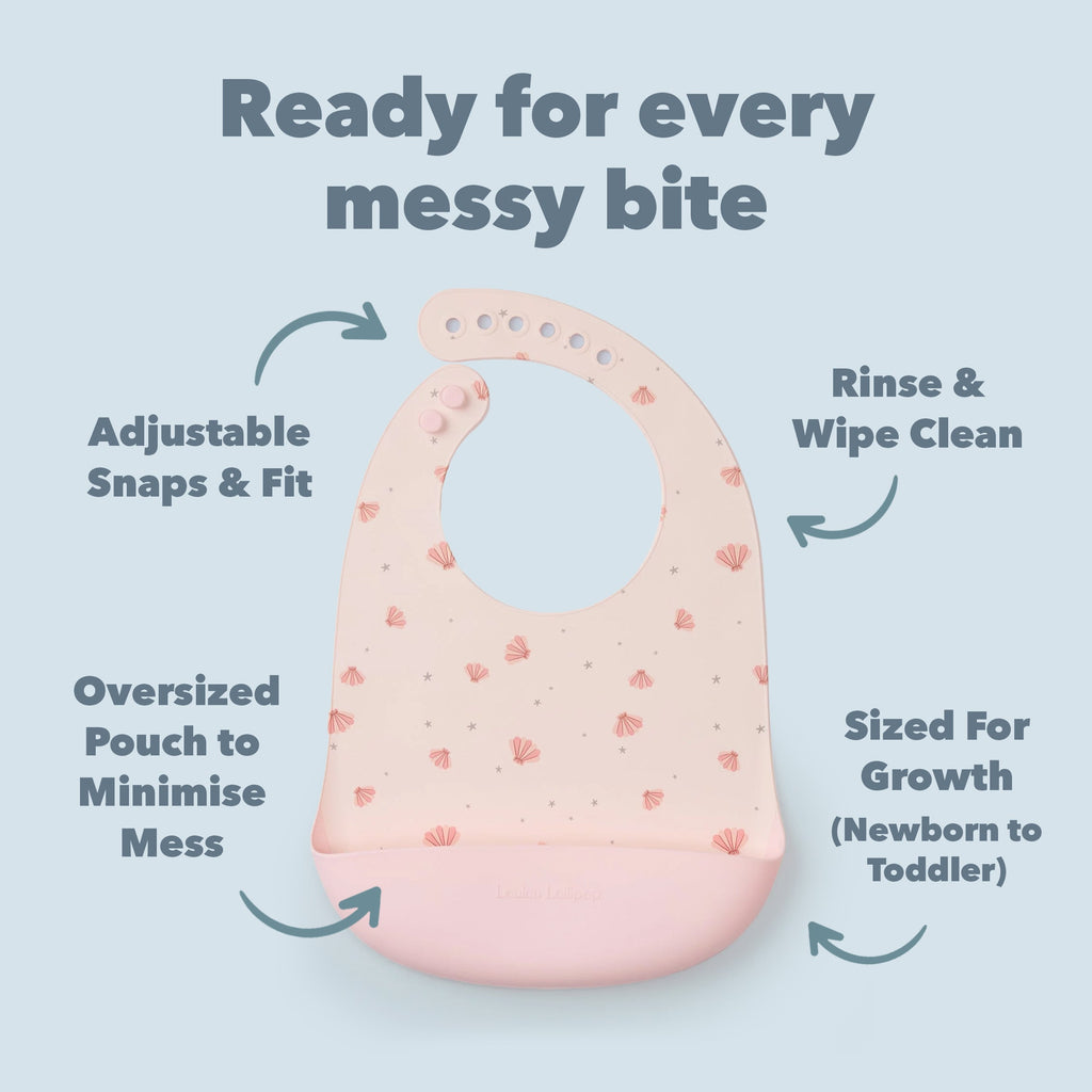 Silicone Bib Printed - Pink Seashells