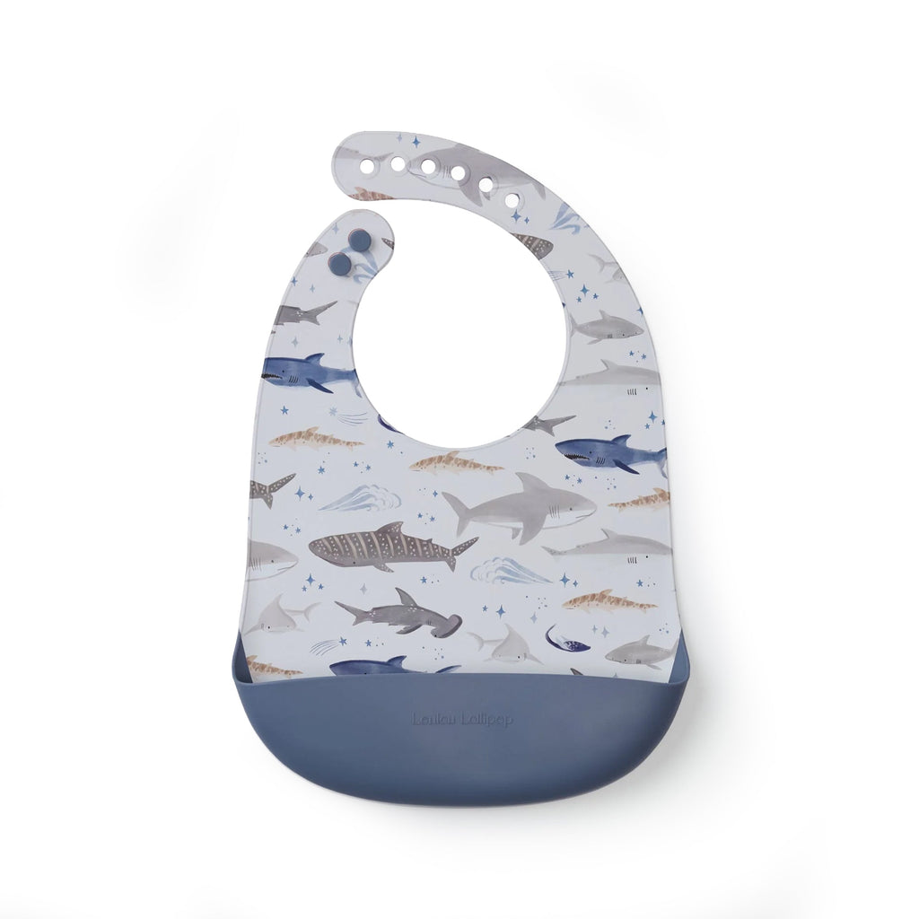 Silicone Bib Printed - Smiley Sharks