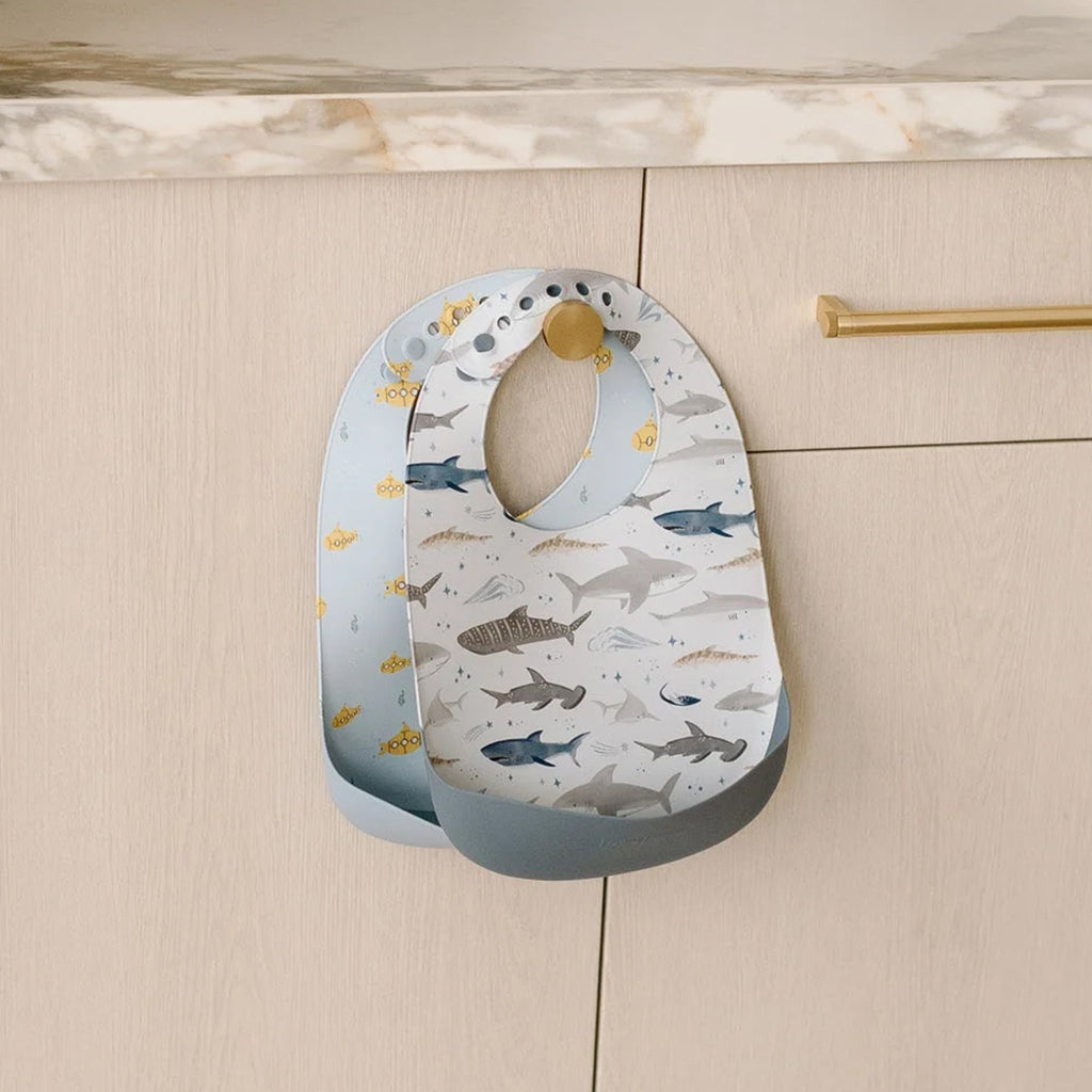 Silicone Bib Printed - Smiley Sharks