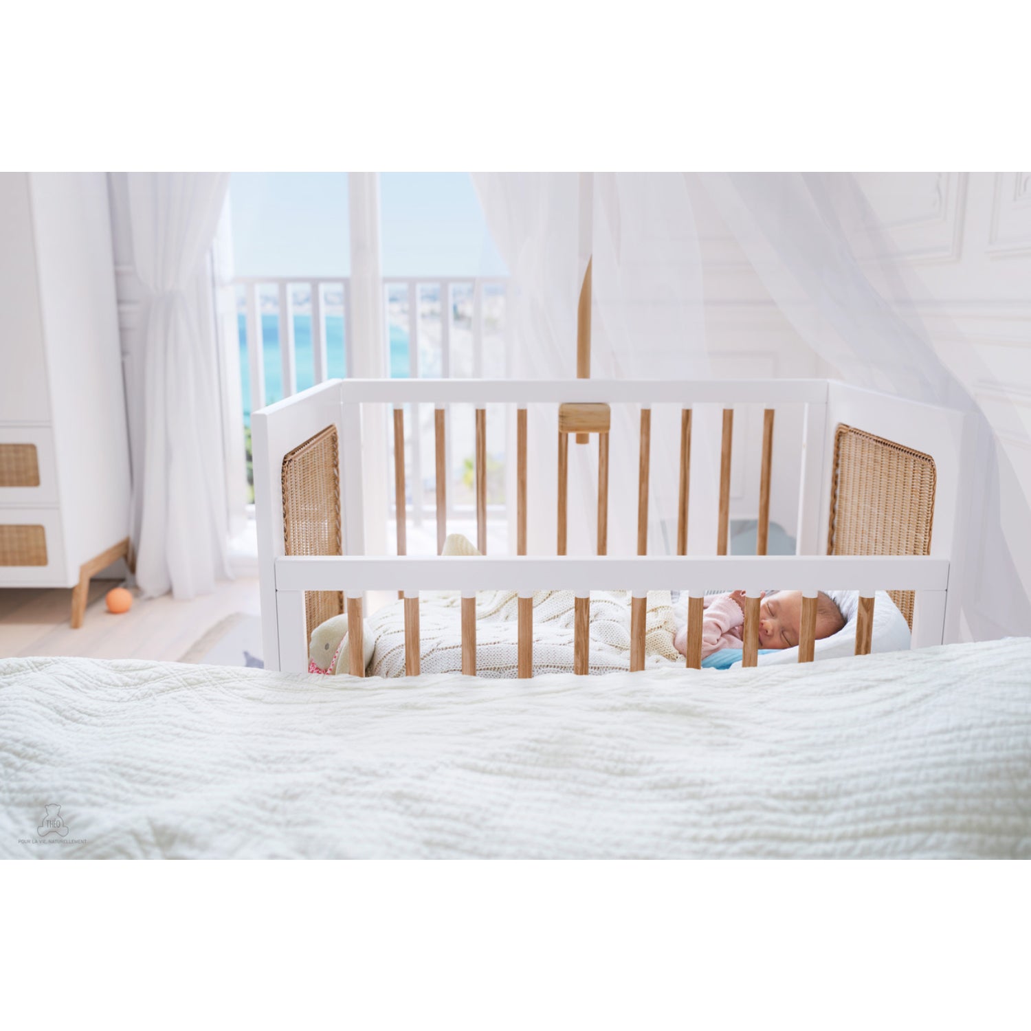 Marelia Evolutive Bed Rattan 60 x 120 - Neige