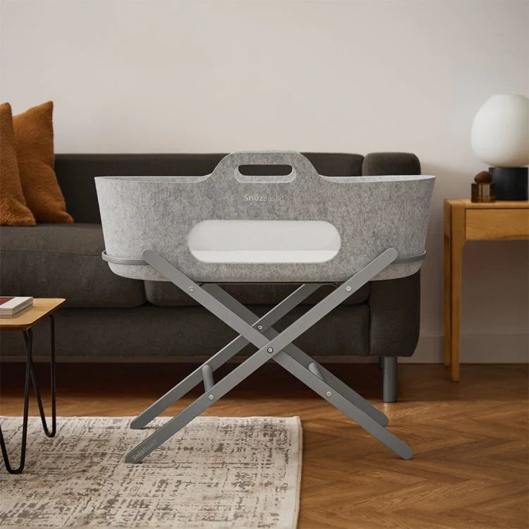 SnuzBaskit Light Grey Moses Basket & Dove Stand