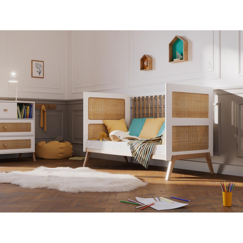 Marelia Multi-Evolutive Bed Rattan 70 x 140 - Neige