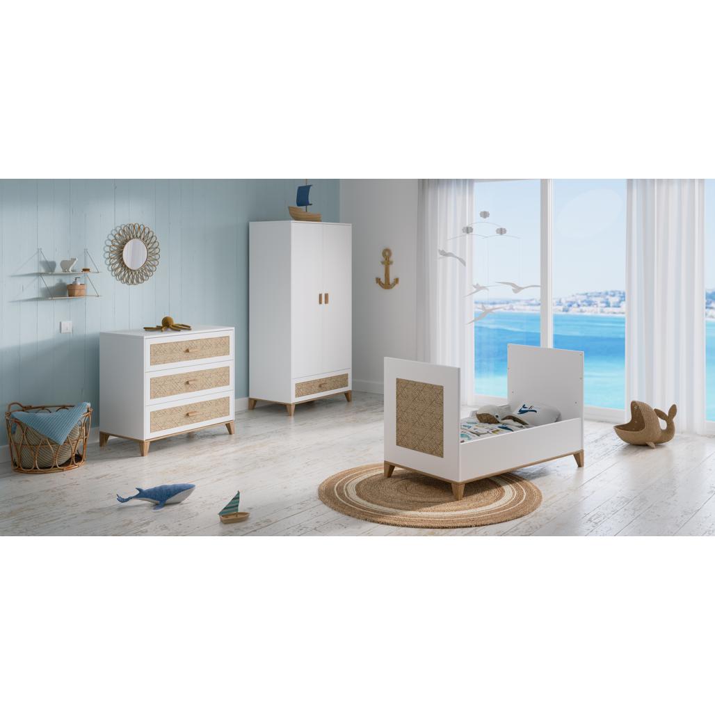 Nami Evolutive Bed 60 x 120 - Rattan / Neige