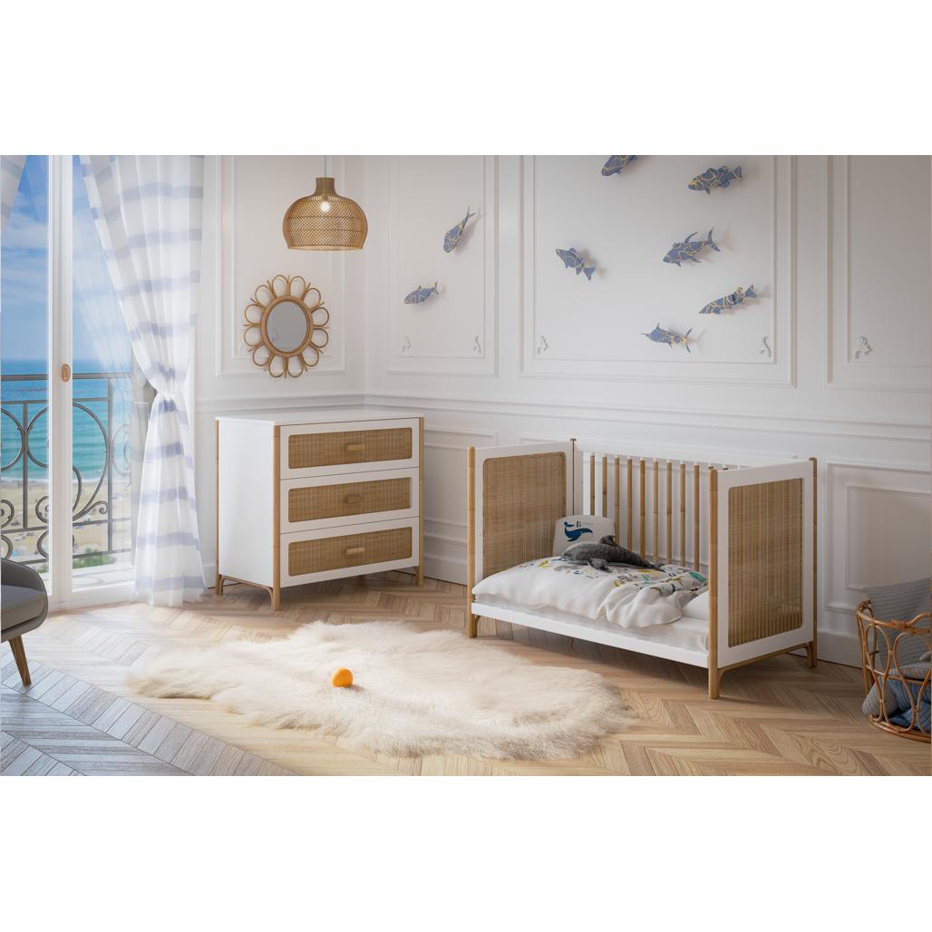 Oceania Rattan Evolutive Bed 60 x 120 - Neige