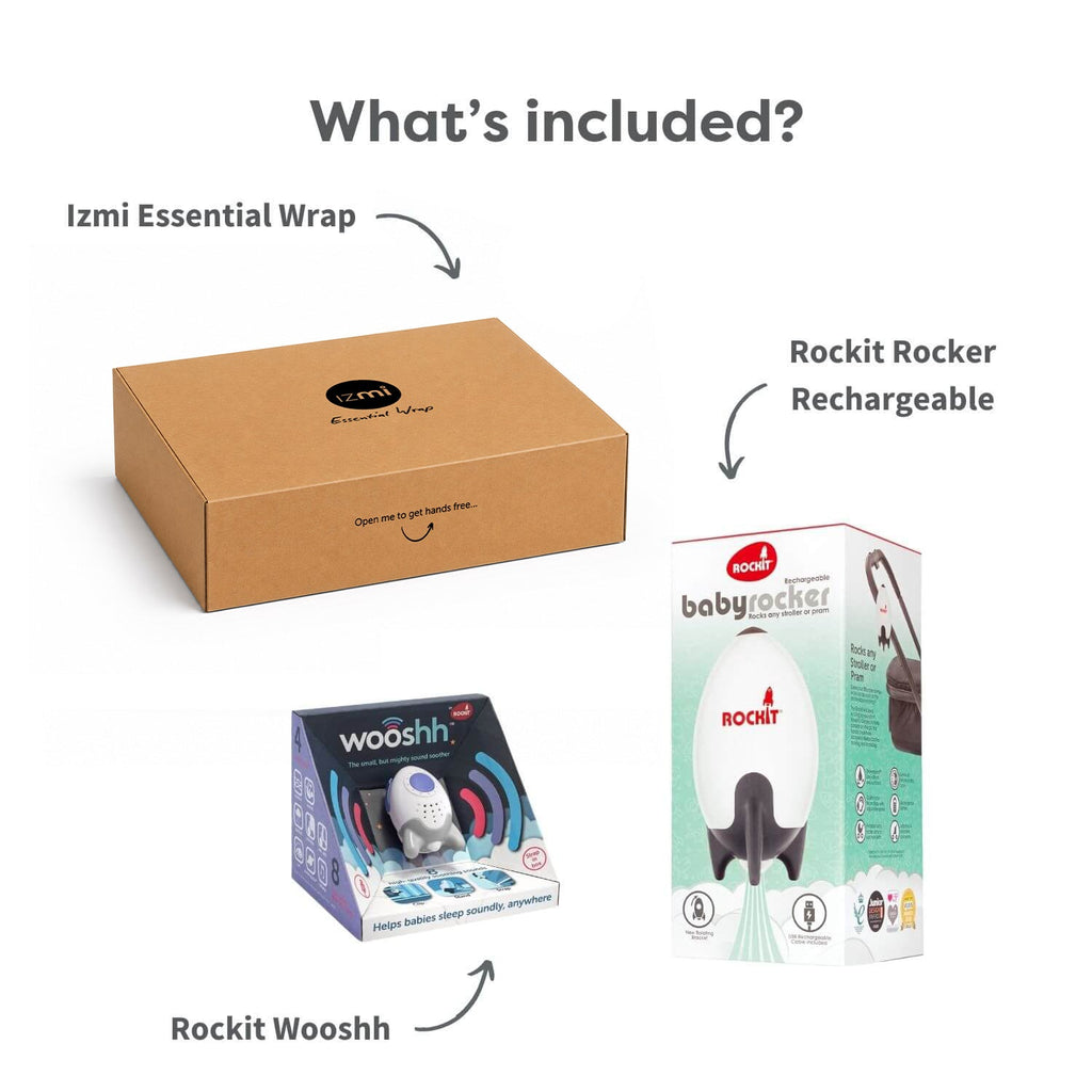 Newborn Essentials Bundle - Rockit Wooshh, Rocker & Izmi Essential Wrap