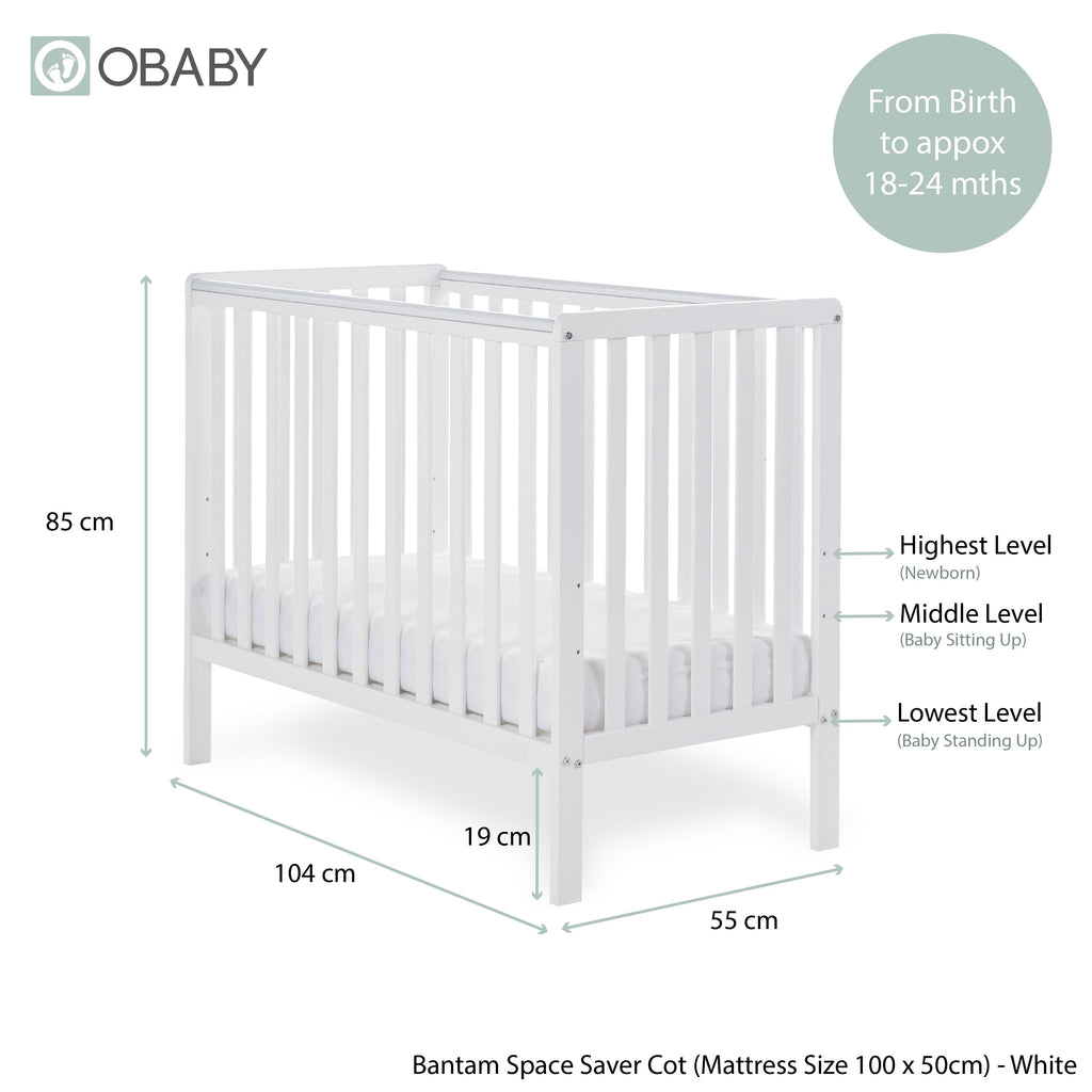 Obaby Bantam Space Saver Cot - White