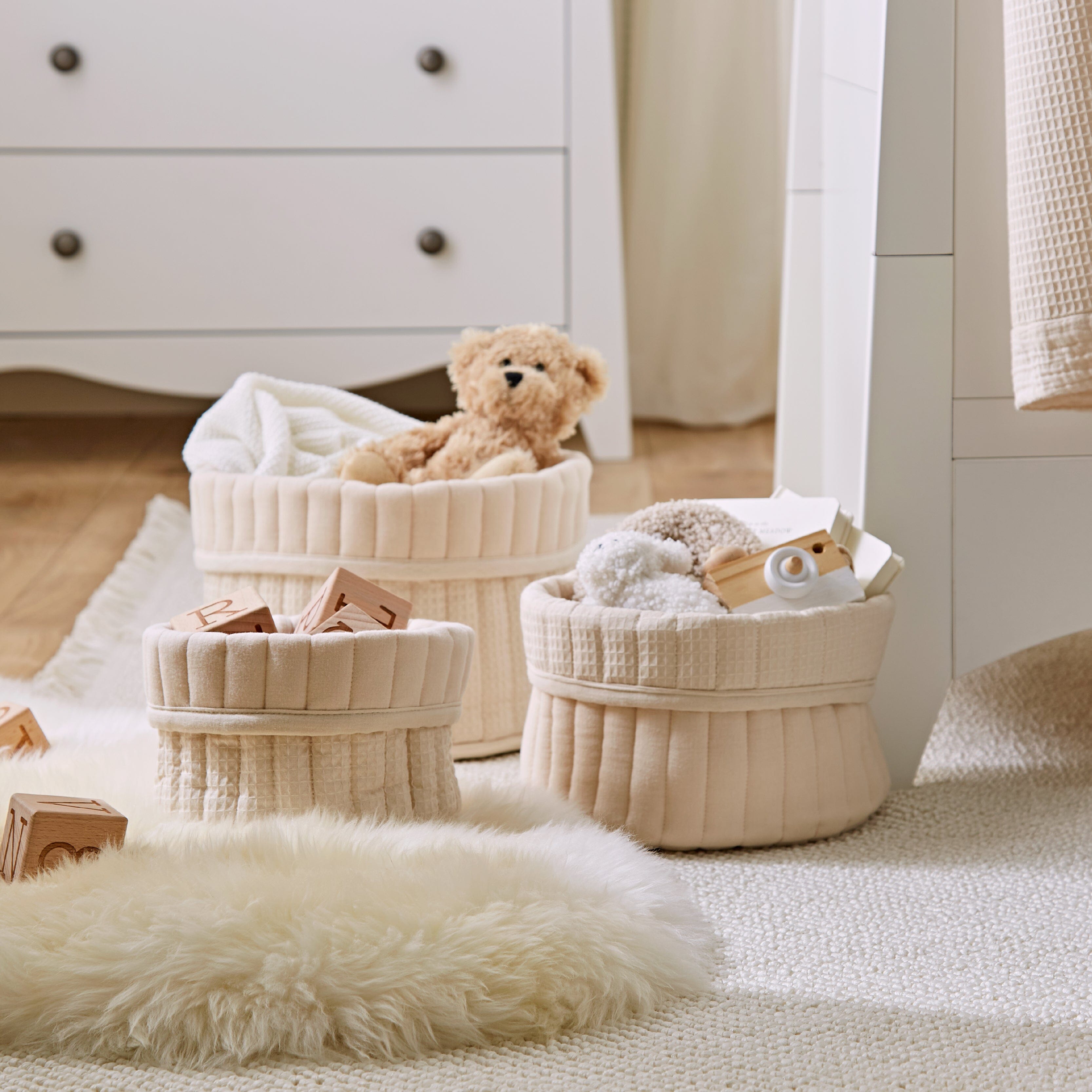 CuddleCo 3 Pack Storage Baskets  - Cashmere Waffle