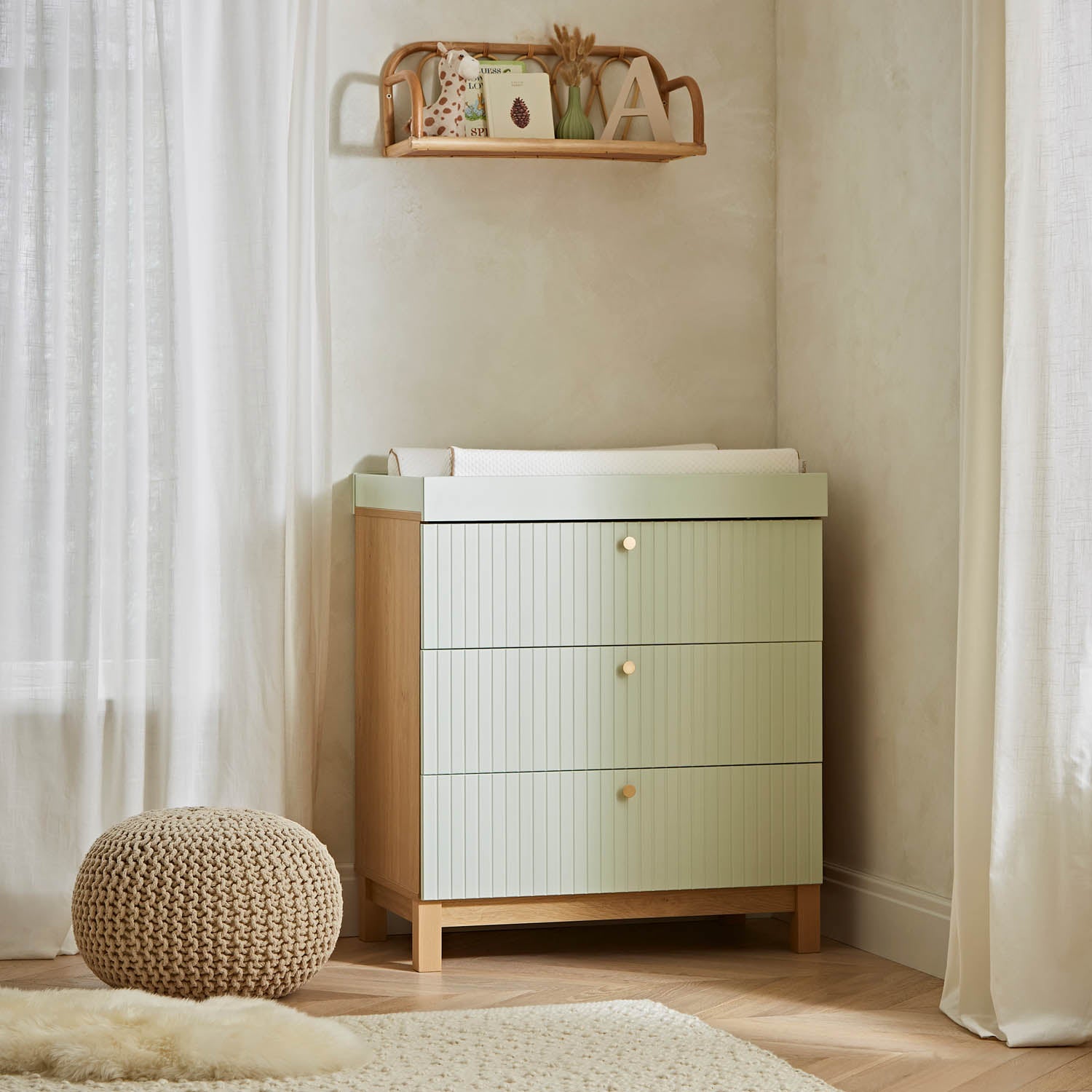 CuddleCo Remi 2 Piece Nursery Furniture Set - Oak & Green
