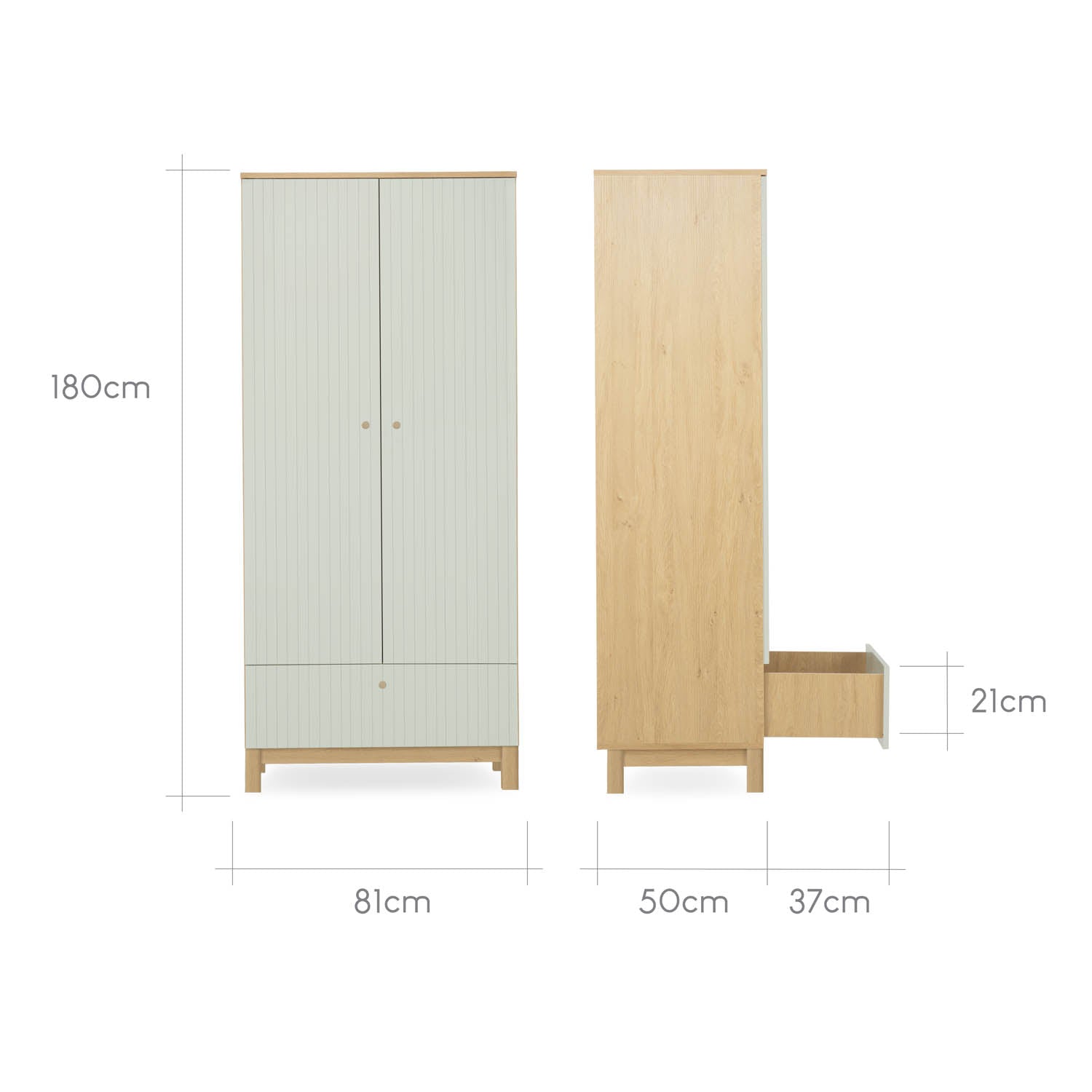 CuddleCo Remi 3 Piece Nursery Furniture Set - Oak & Green