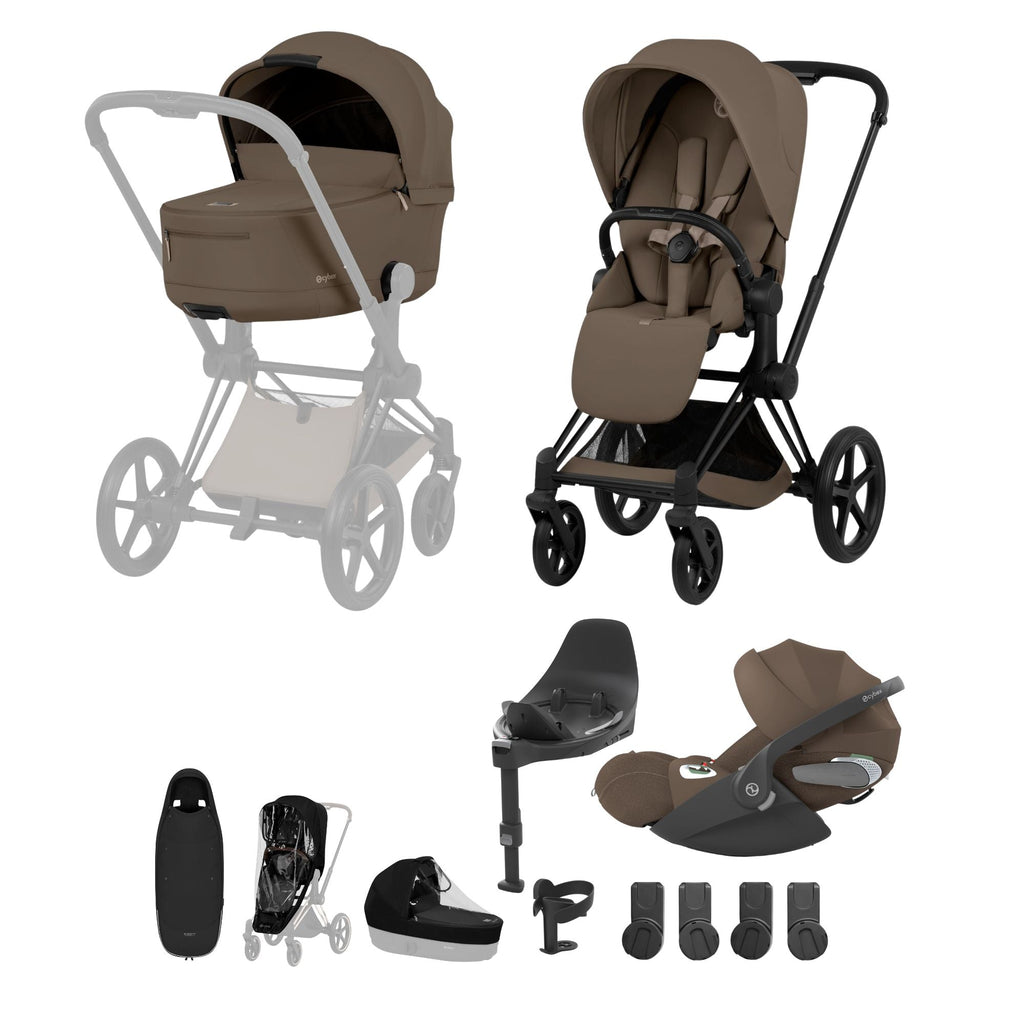 Cybex PRIAM Fold Cot Ultimate Travel System Bundle - Comfort Coconut Brown & Matt Black Frame