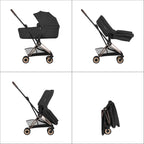 Cybex COYA Fold Cot Travel System Bundle - Style Cozy Beige & Rose Gold Frame