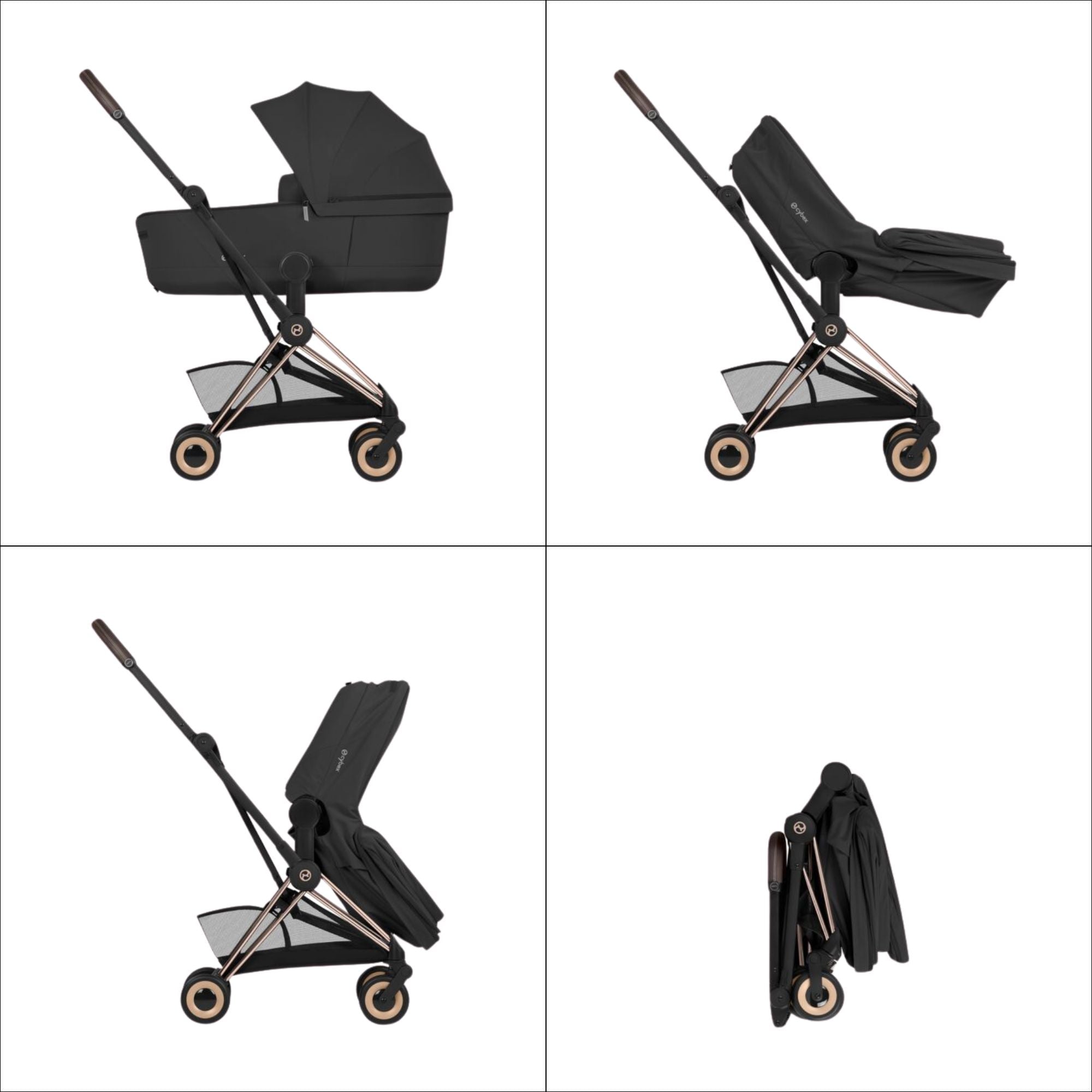 Cybex COYA Fold Cot Travel System Bundle - Style Cozy Beige & Rose Gold Frame