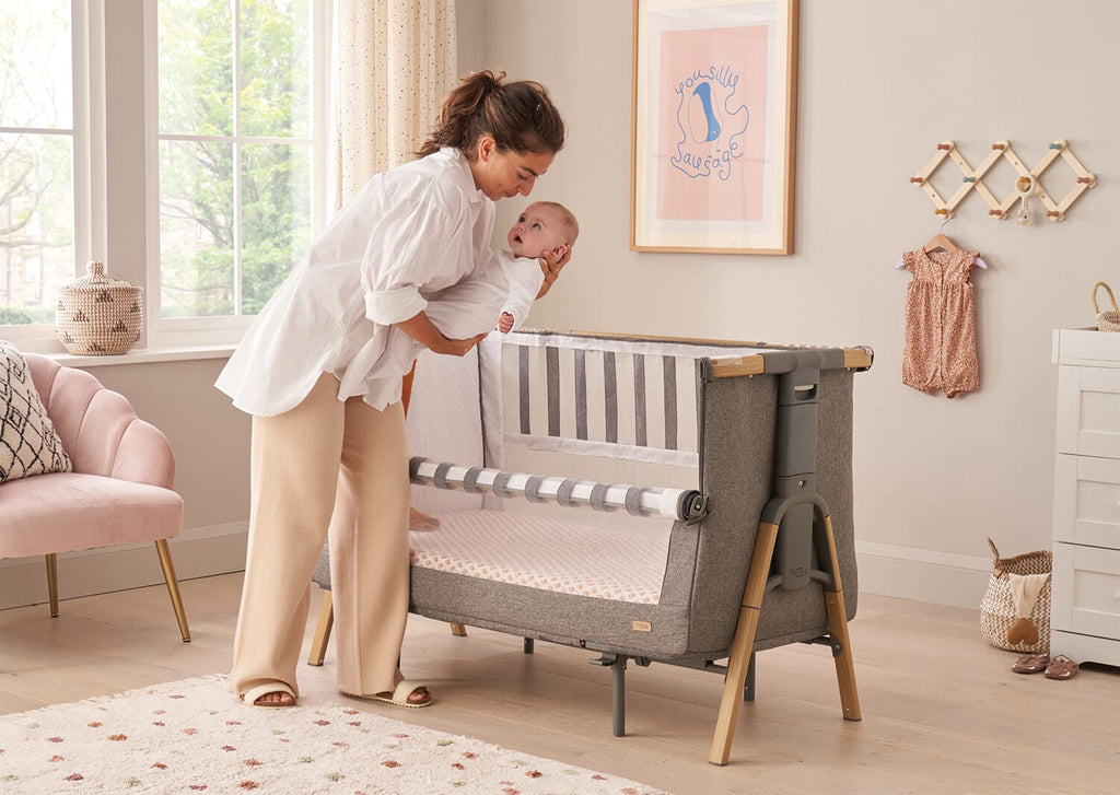 Tutti Bambini CoZee XL Bedside Crib & Cot - Oak & Charcoal