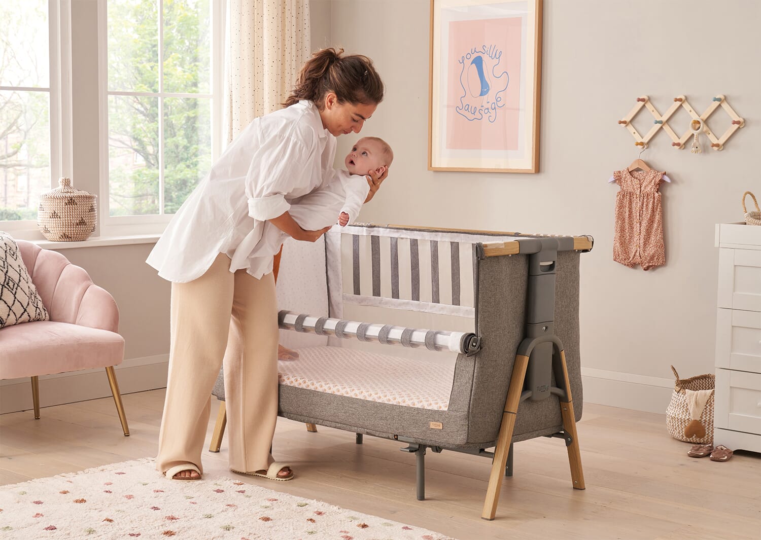 Tutti Bambini CoZee XL Bedside Crib & Cot - Oak & Charcoal