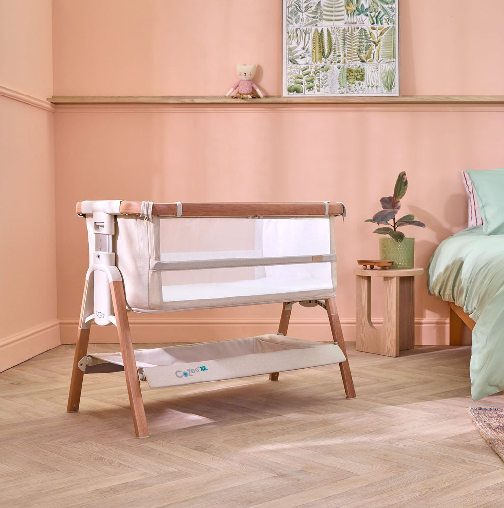 Tutti Bambini CoZee XL Bedside Crib & Cot - Scandinavian Walnut & Ecru