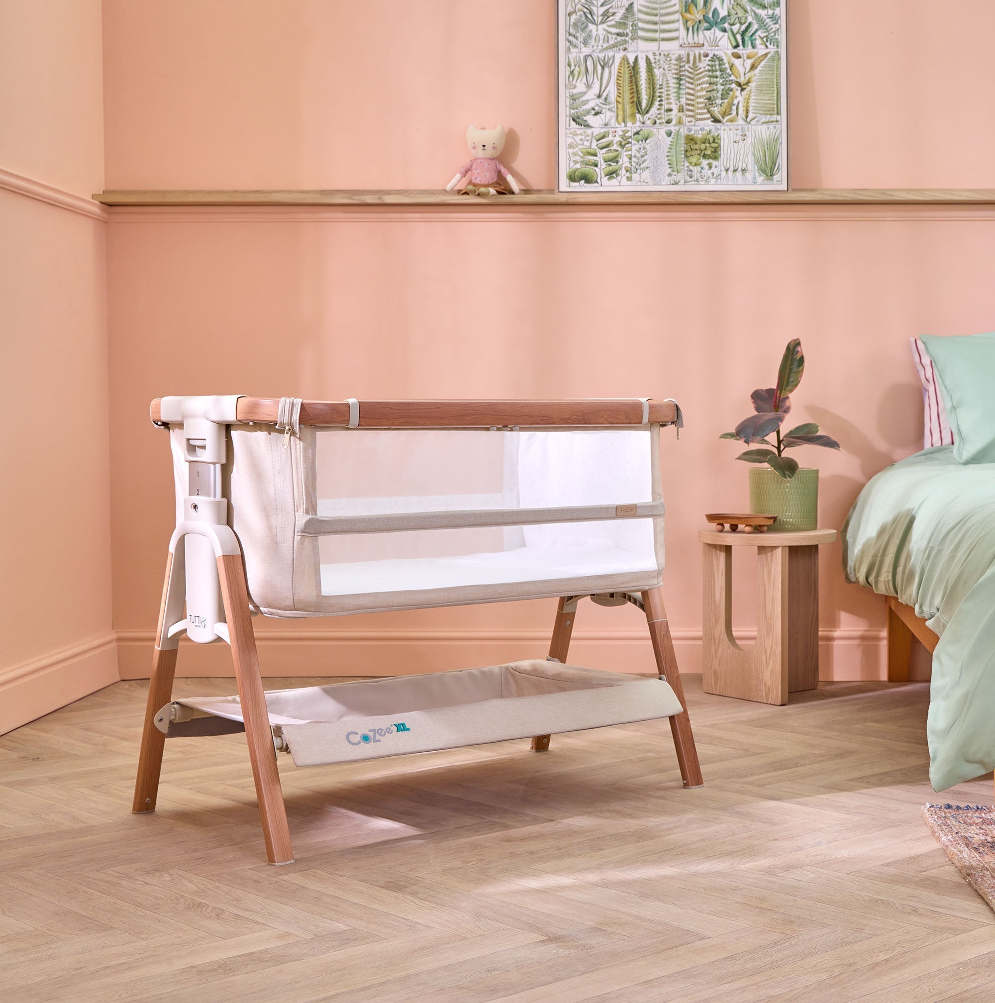 Tutti Bambini CoZee XL Bedside Crib & Cot - Scandinavian Walnut & Ecru