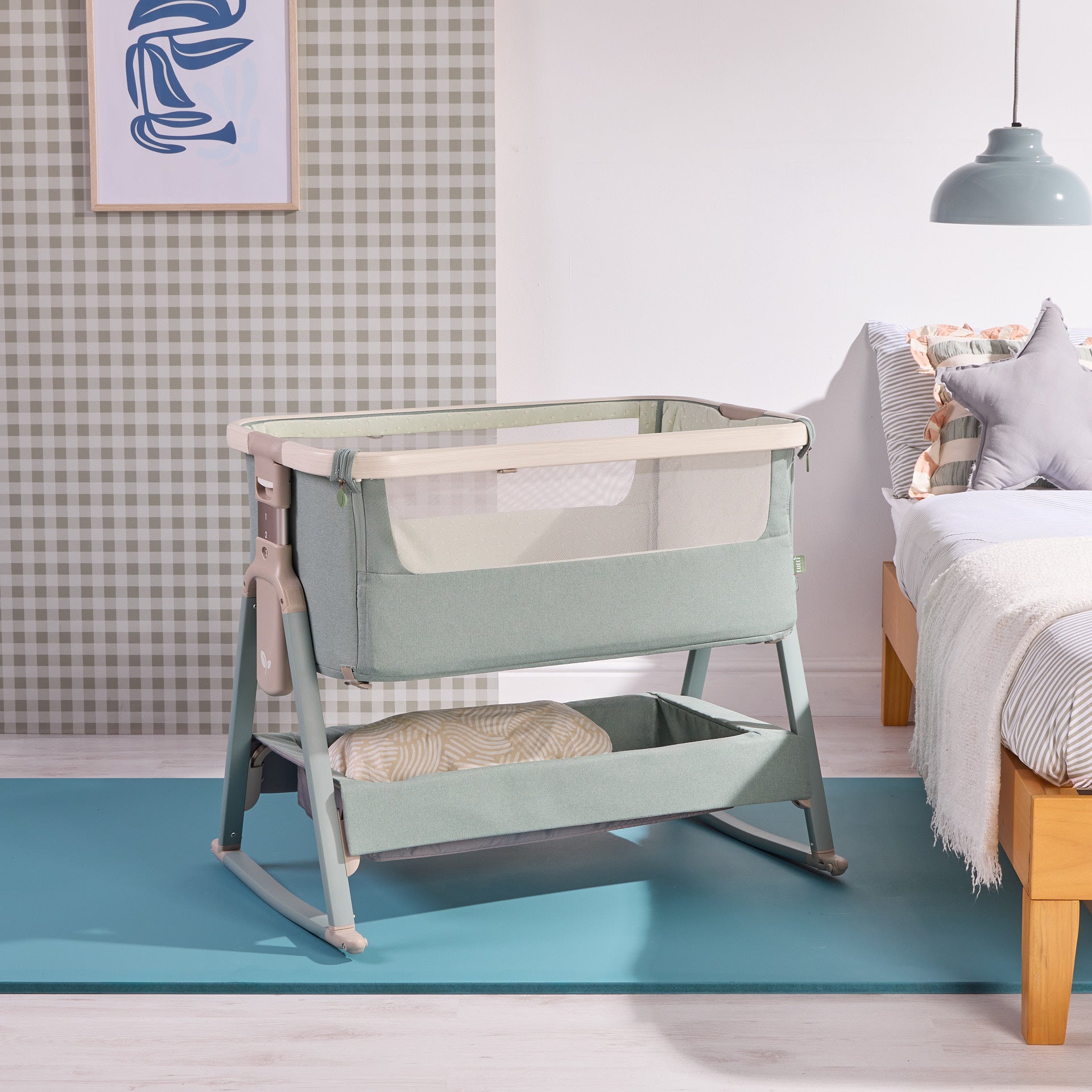 Tutti Bambini CoZee Air 2 Bedside Crib - Whitewash / Kelp