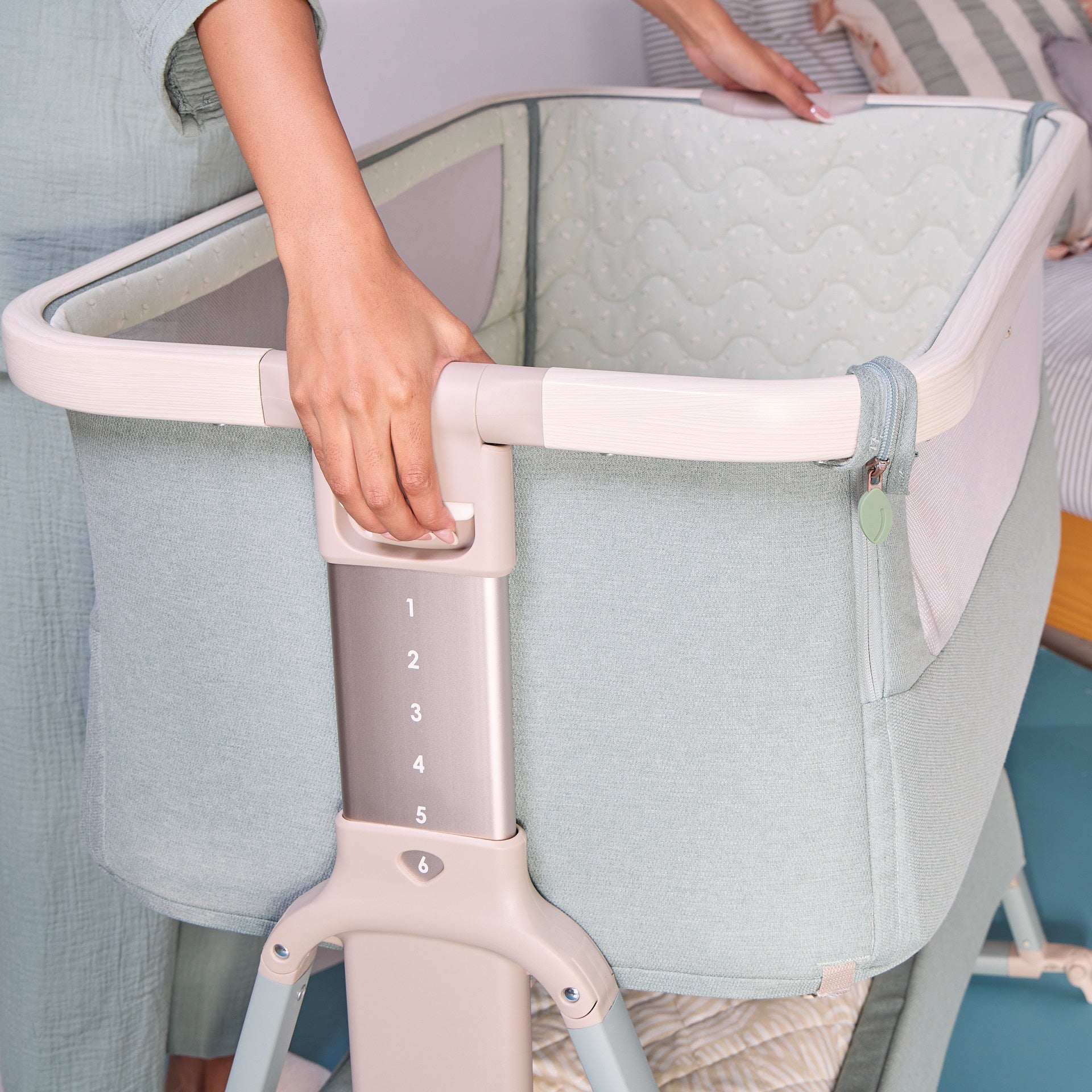 Tutti Bambini CoZee Air 2 Bedside Crib - Whitewash / Kelp