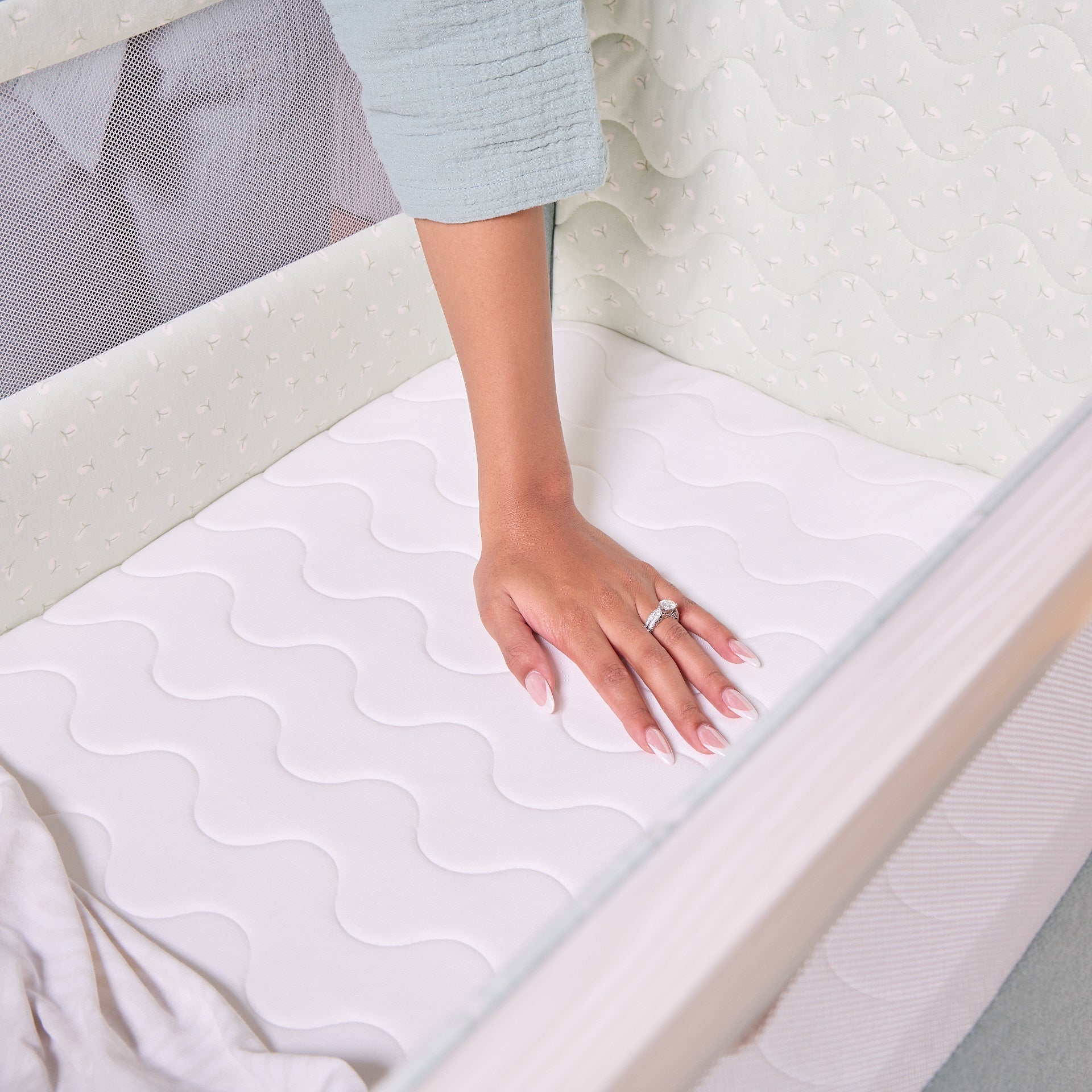 Tutti Bambini CoZee Air 2 Bedside Crib - Whitewash / Kelp