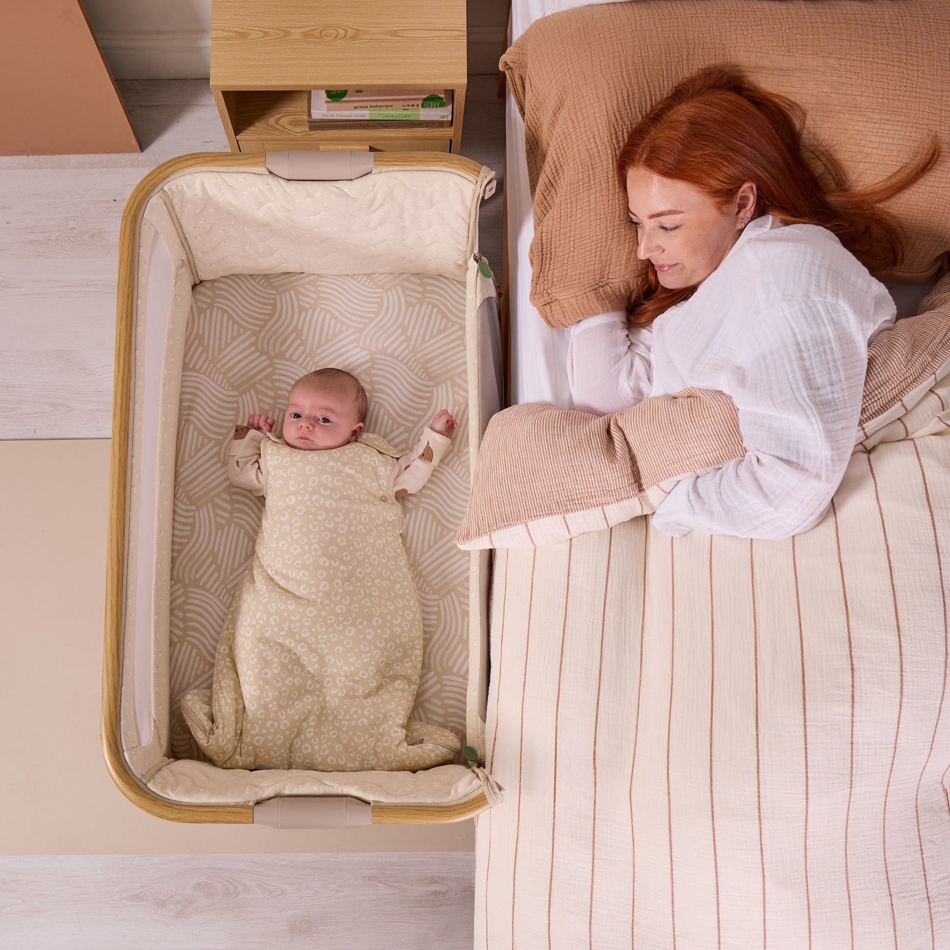 Tutti Bambini CoZee Air 2 Bedside Crib - Toasted Oak / Sand