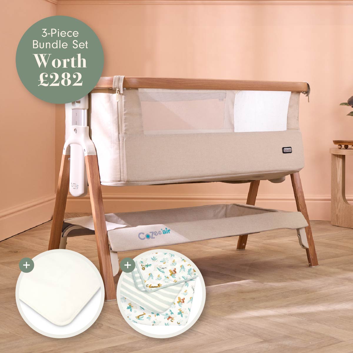 Tutti Bambini CoZee Air Bedside Crib & Bedding Bundle - Run Wild