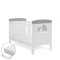 Obaby Grace Inspire Cot Bed & Fibre Mattress -  Me & Mini Me Elephants - Grey