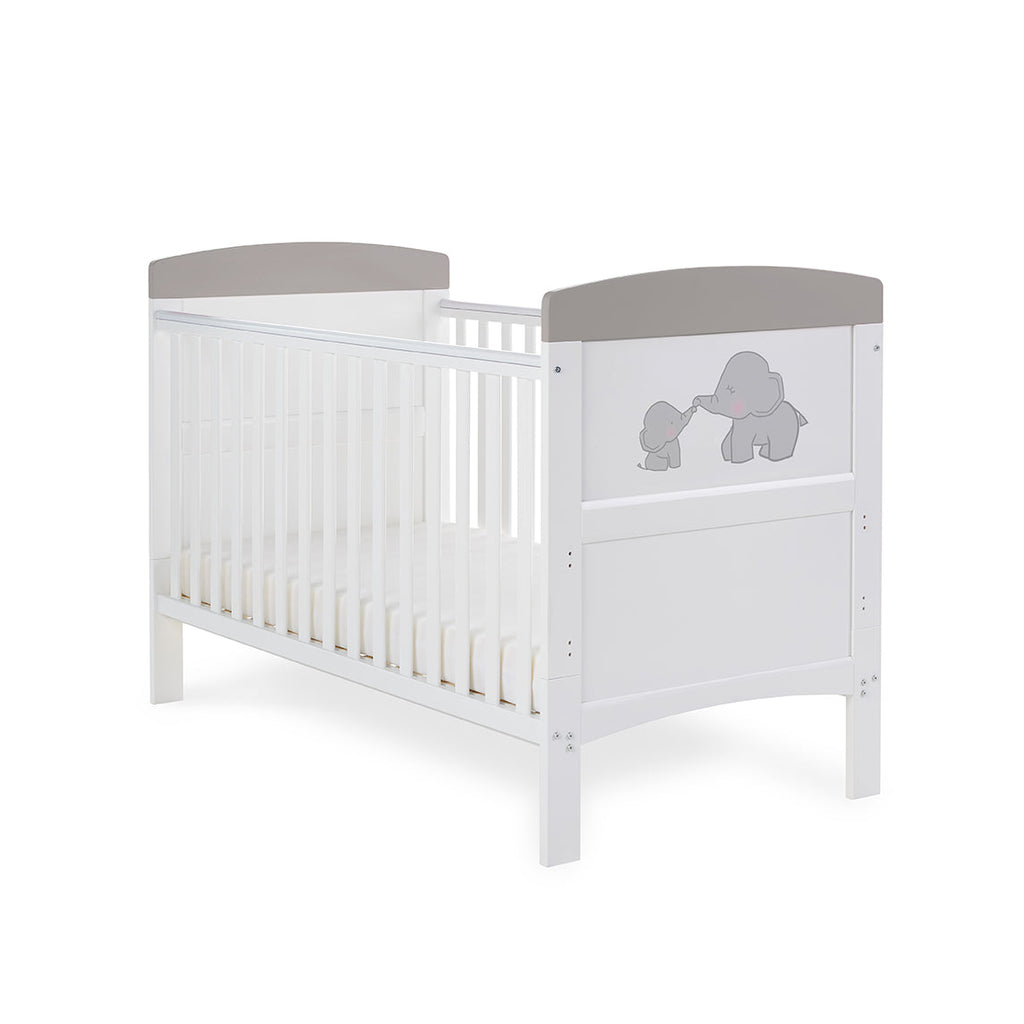 Obaby Grace Inspire Cot Bed - Me & Mini Me Elephants - Grey