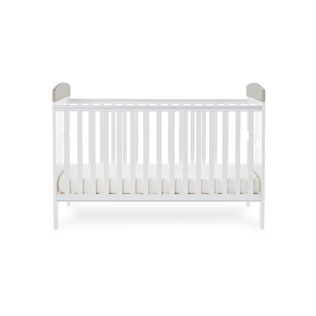 Obaby Grace Inspire Cot Bed & Fibre Mattress -  Me & Mini Me Elephants - Grey