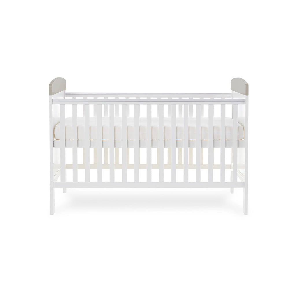 Obaby Grace Inspire Cot Bed & Fibre Mattress -  Me & Mini Me Elephants - Grey