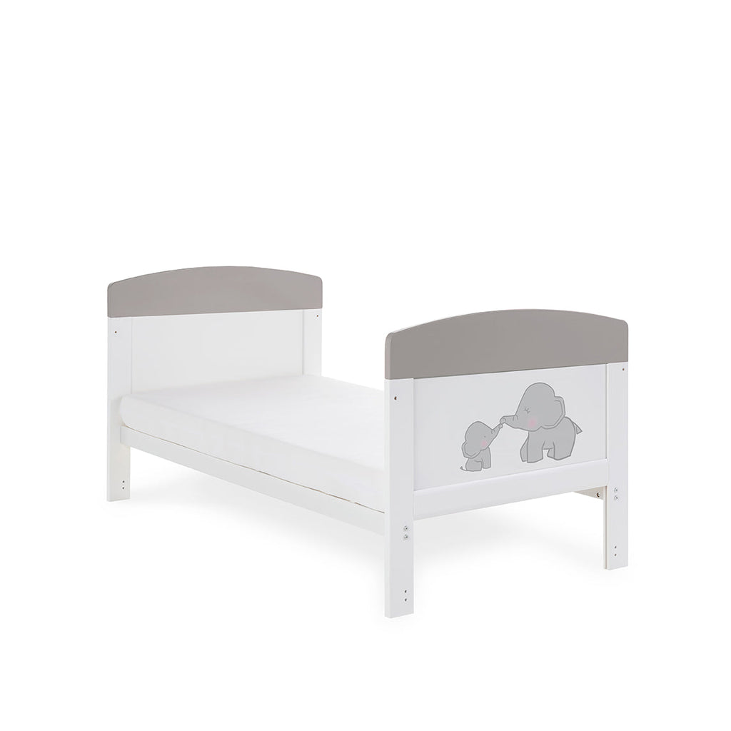 Obaby Grace Inspire Cot Bed & Fibre Mattress -  Me & Mini Me Elephants - Grey
