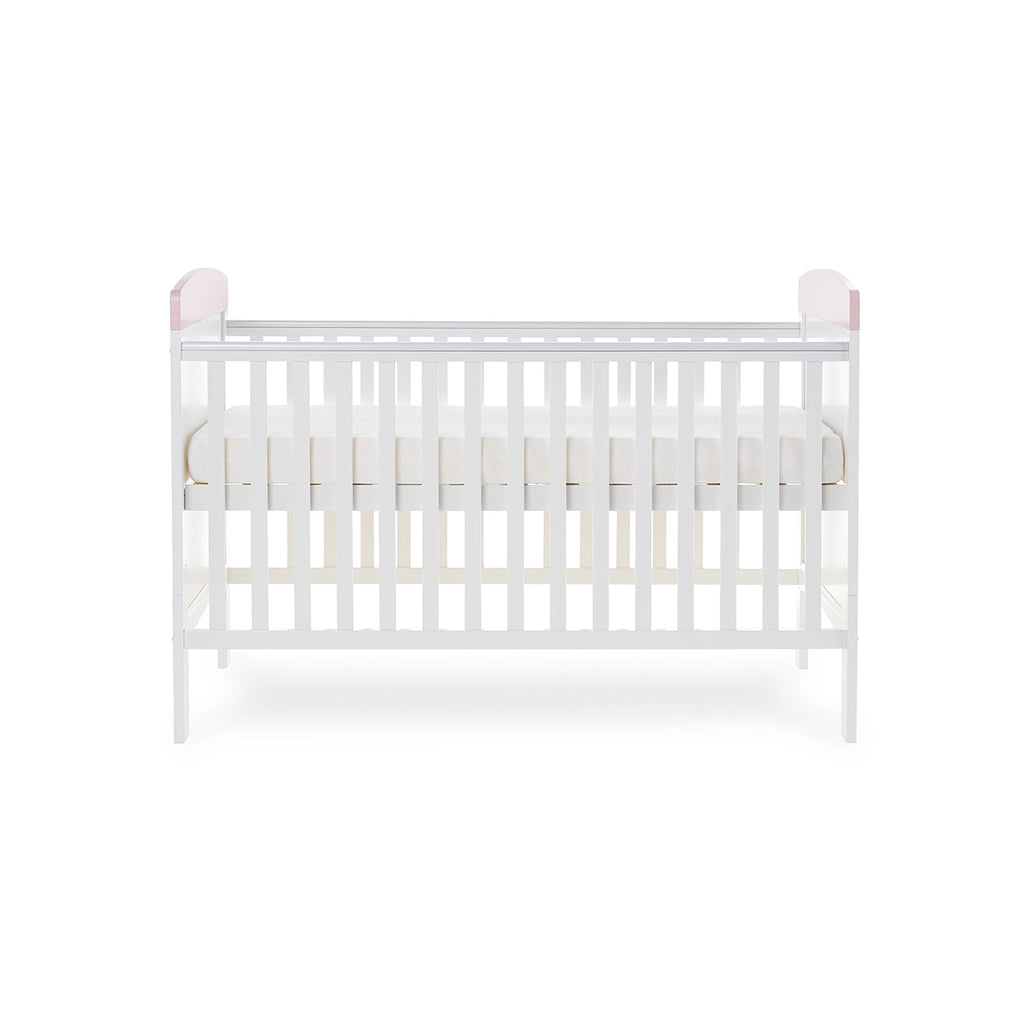 Obaby Grace Inspire Cot Bed & Fibre Mattress - Me & Mini Me Elephants - Pink