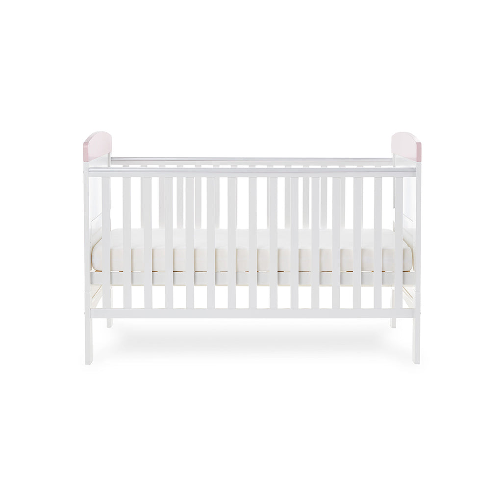 Obaby Grace Inspire Cot Bed & Fibre Mattress - Me & Mini Me Elephants - Pink