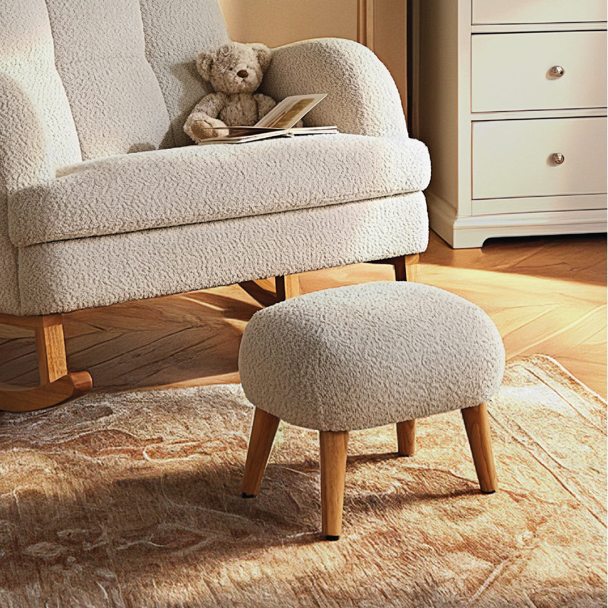 CuddleCo Etta Footstool -  Bouclé Mushroom