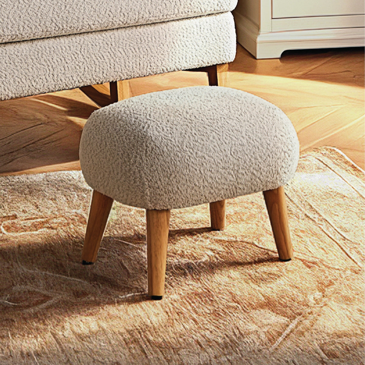 CuddleCo Etta Footstool -  Bouclé Mushroom