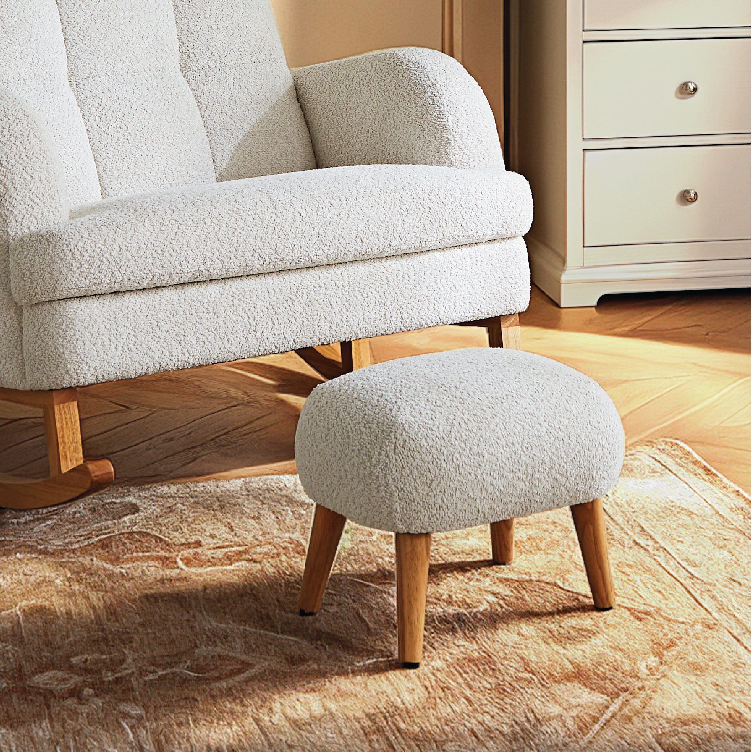 CuddleCo Etta Footstool - Bouclé Off White