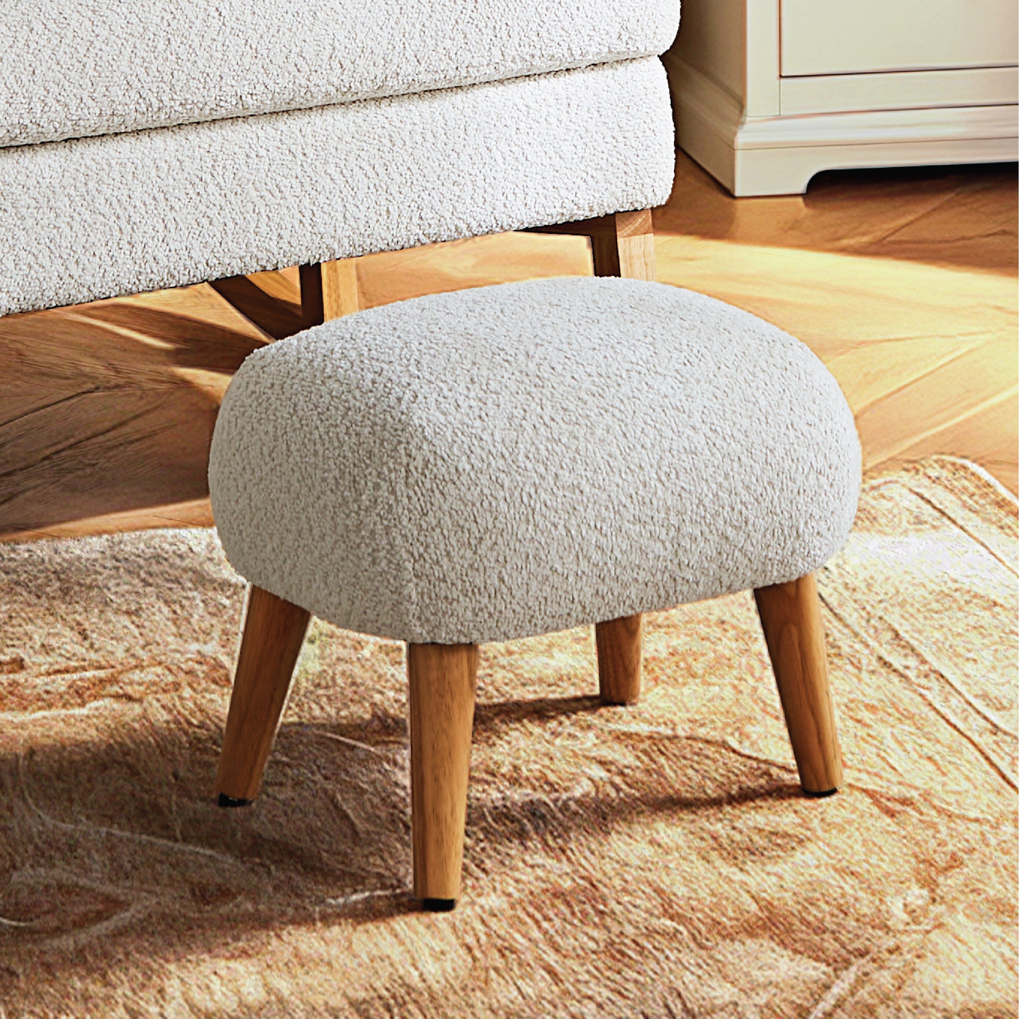 CuddleCo Etta Footstool - Bouclé Off White