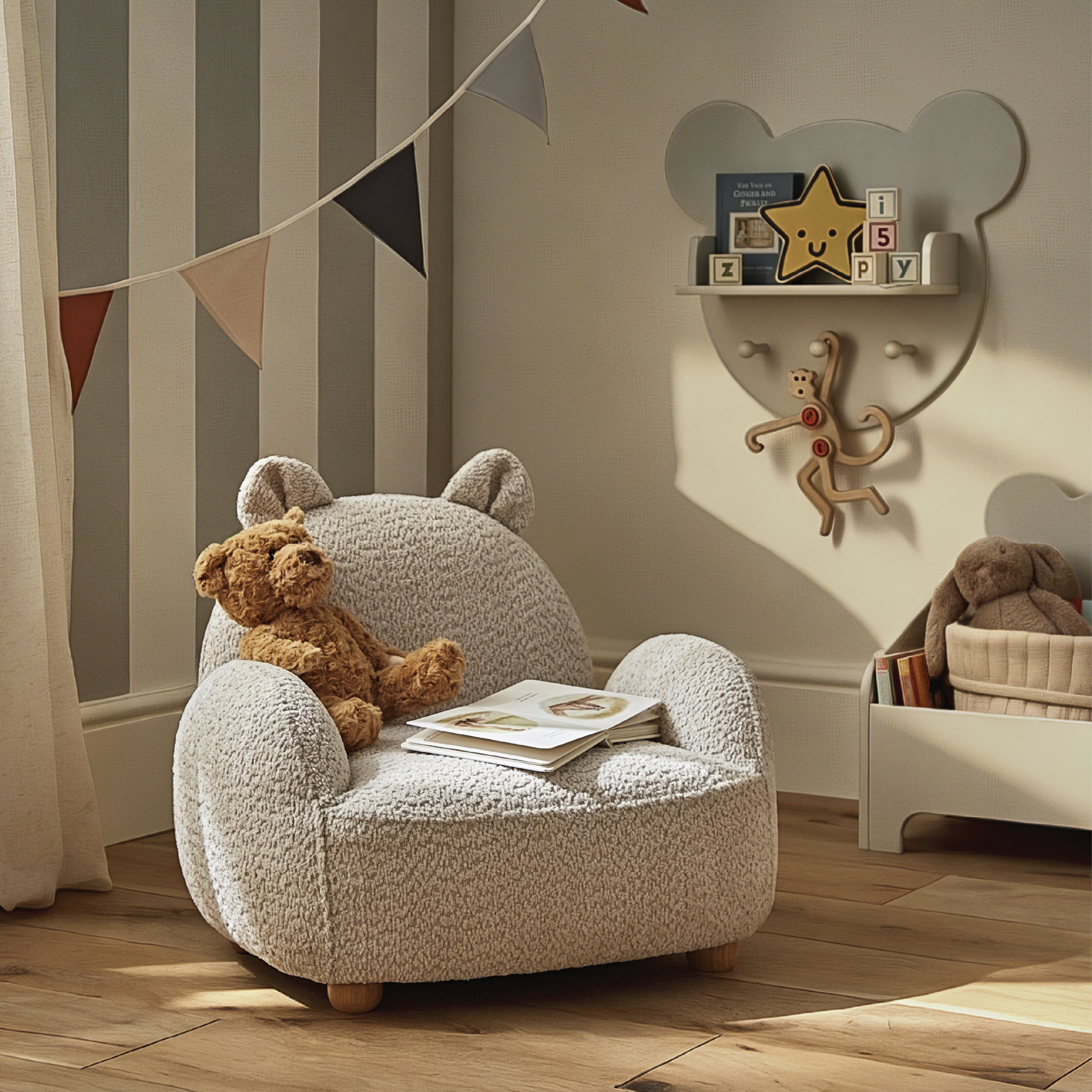 CuddleCo Etta Bear Kids Chair - Bouclé Mushroom