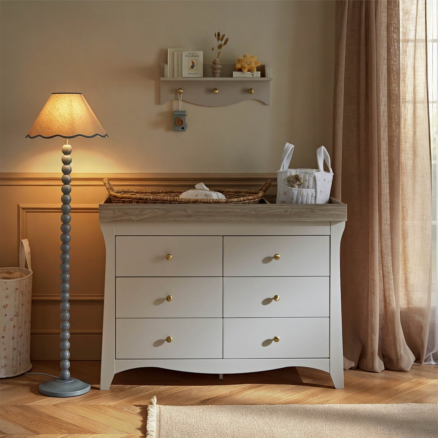 CuddleCo Clara Wide 6 Drawer Dresser & Changer - Cashmere & Ash