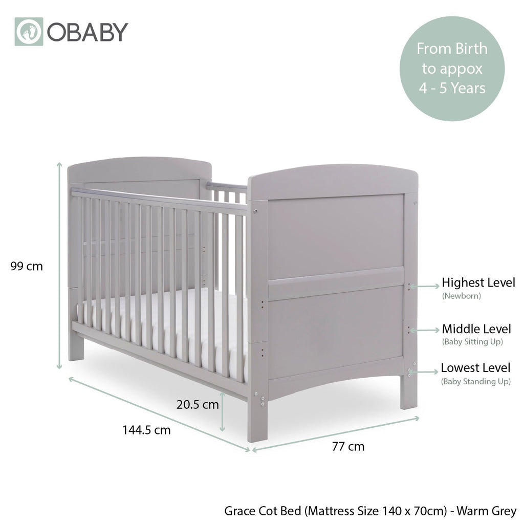 Obaby Grace Cot Bed - Warm Grey