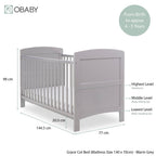 Obaby Grace Cot Bed, Cot Top Changer + Fibre Mattress - Warm Grey